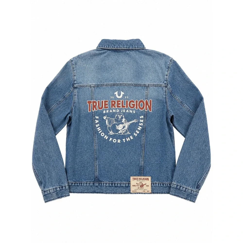 True Religion Denim Button Jacket Men's M Medium Quartz Wash Graphic NWT $184